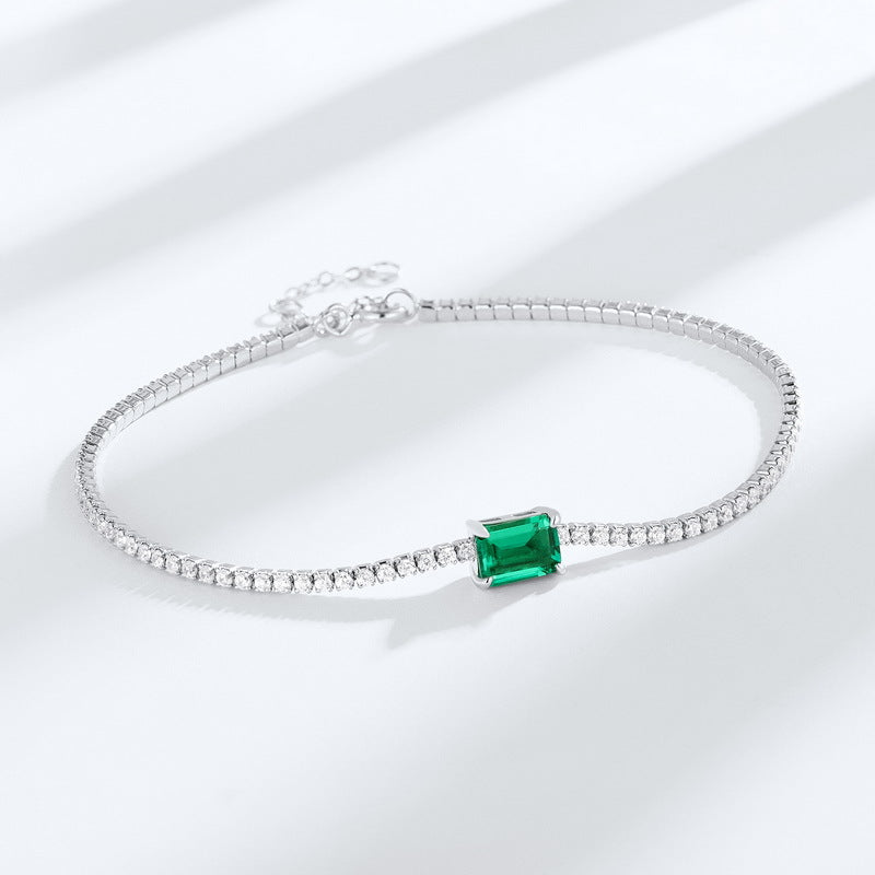Geometric Cultivated Emerald Bracelet Premium S925 Sterling Silver Jewelry