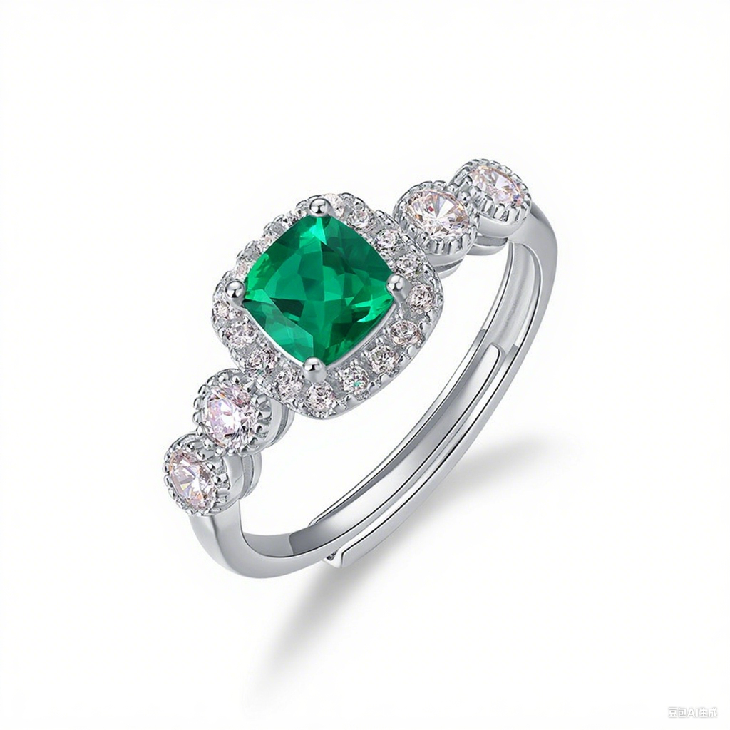 Sugar Cube Cultivated Emerald Ring Elegance with S925 Sterling Silver