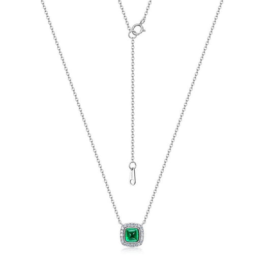 Cultured Emerald Diamond Sugar Cube S925 Sterling Silver Necklace
