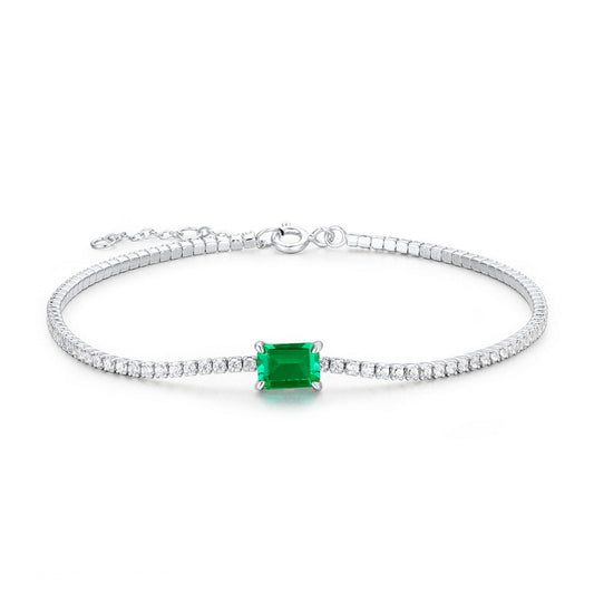 Geometric Cultivated Emerald Bracelet  Premium S925 Sterling Silver Jewelry