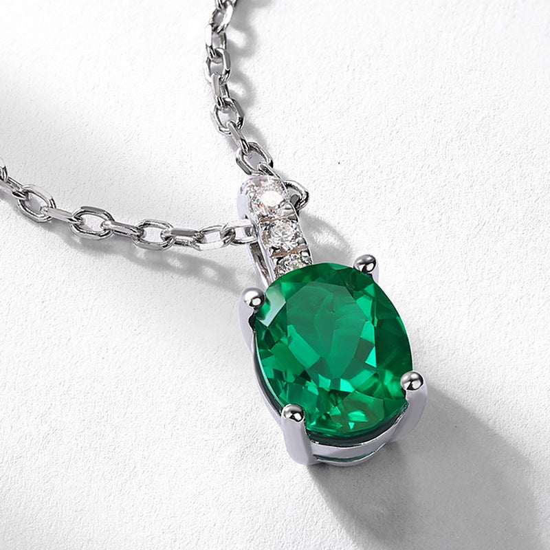 Cultured Emerald Diamond Prime Purity S925 Sterling Silver Necklace