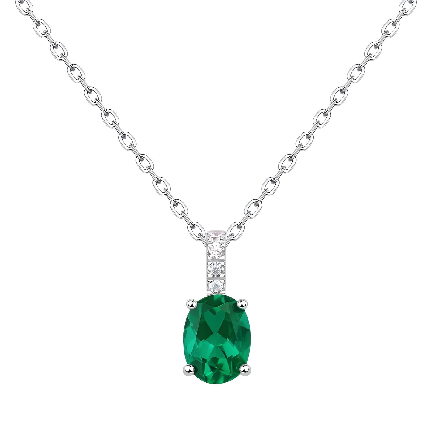 Cultured Emerald Diamond Prime Purity S925 Sterling Silver Necklace