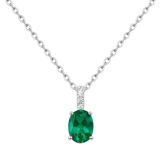 Cultured Emerald Diamond Prime Purity S925 Sterling Silver Necklace