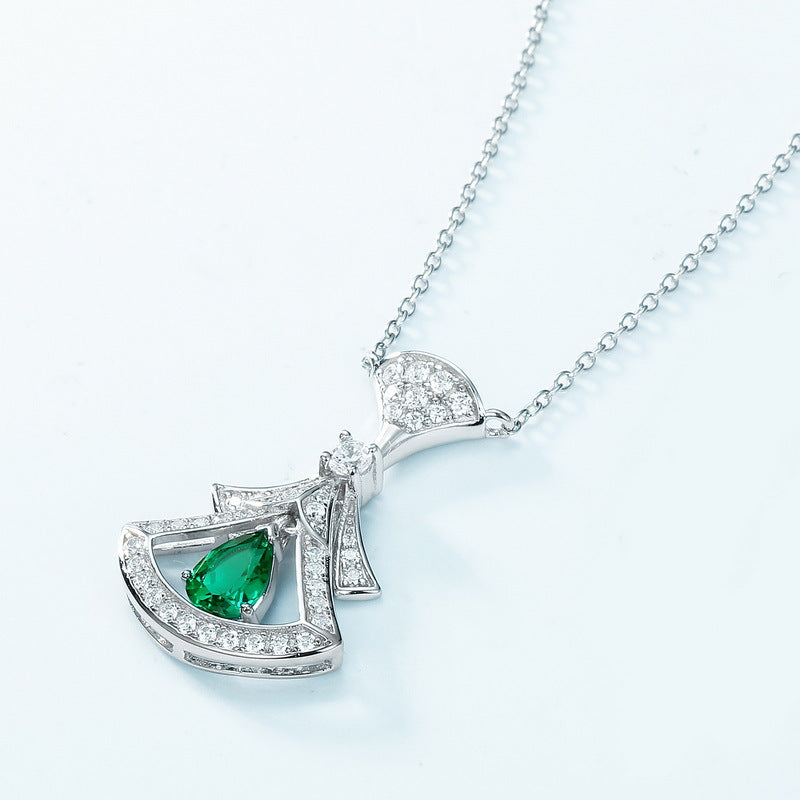 Cultured Emerald Diamond Skirt S925 Sterling Silver Necklace