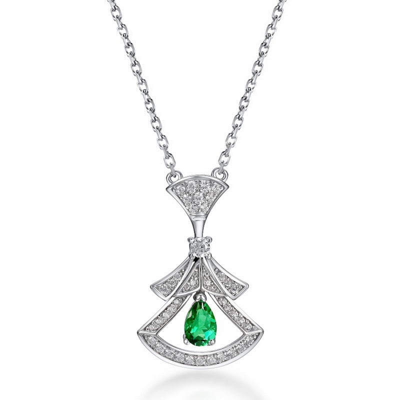 Cultured Emerald Diamond Skirt S925 Sterling Silver Necklace