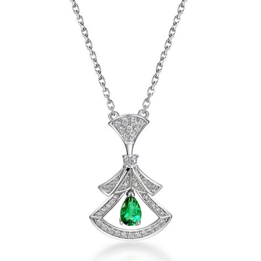 Cultured Emerald Diamond Skirt S925 Sterling Silver Necklace