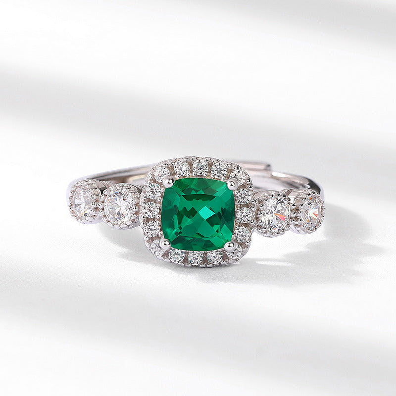 Sugar Cube Cultivated Emerald Ring Elegance with S925 Sterling Silver